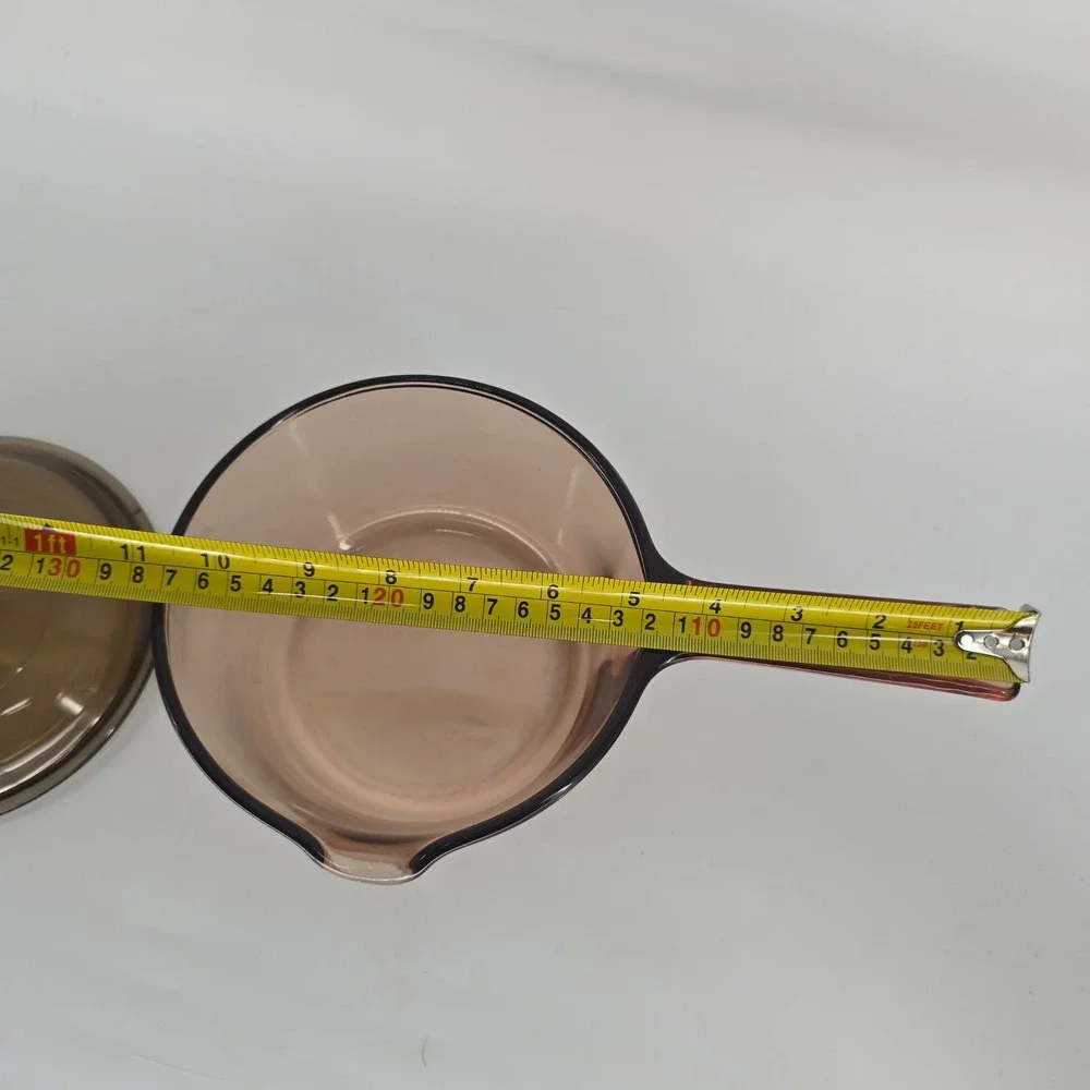 Visions Corning USA Amber Glass Saucepan with Lid Pour Spout Vintage Cookware